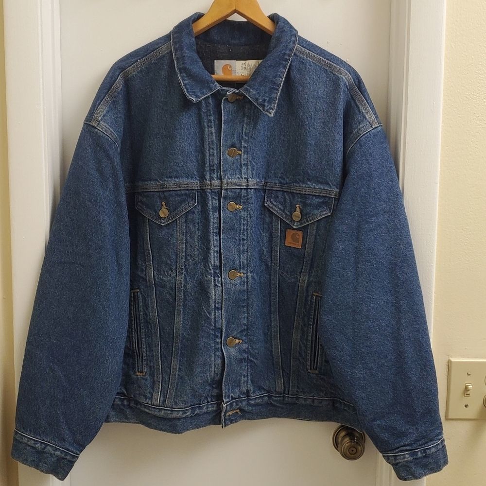 🔥🤩Rare Vintage carhartt flannel lined denim jacket size XL